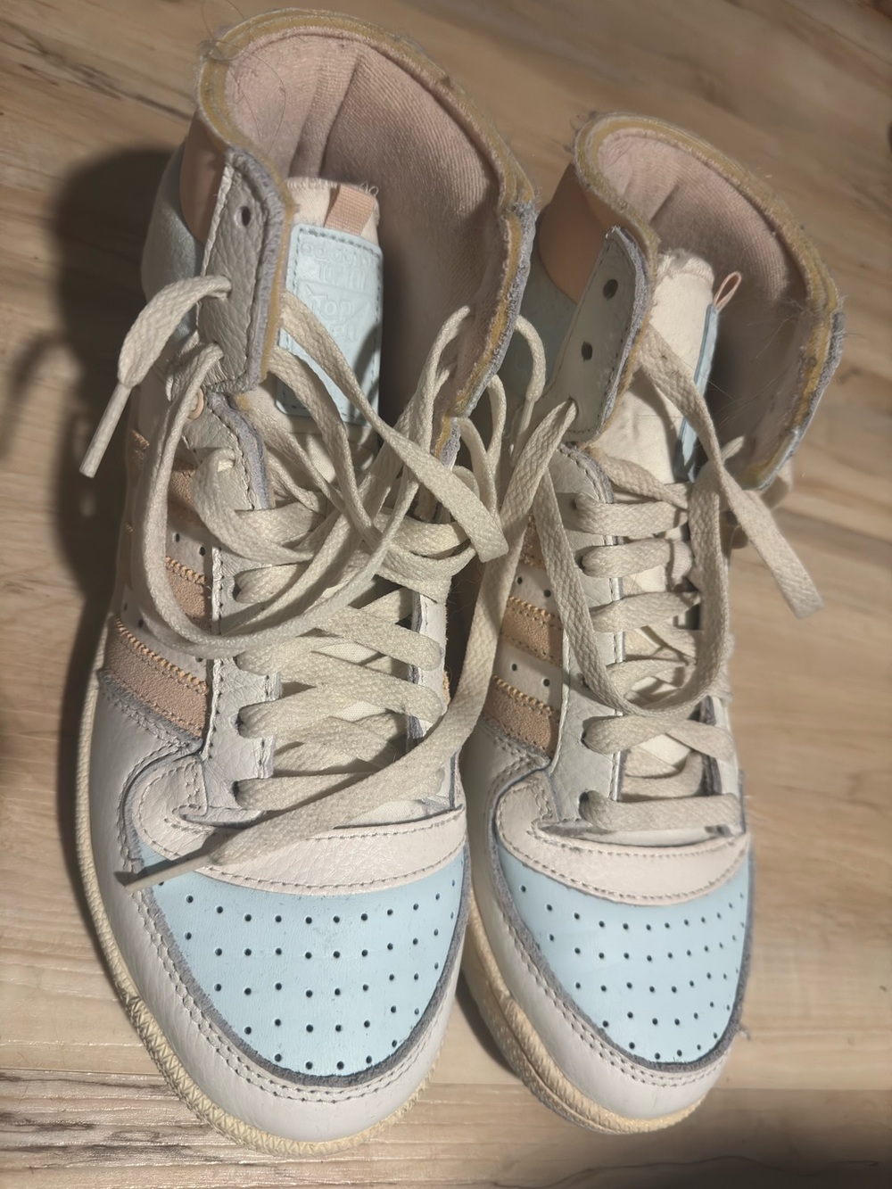 adidas Women's High-Top Sneakers in Light Blue and Cream